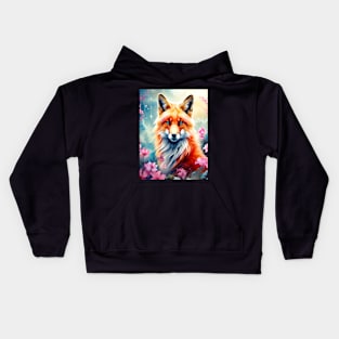 Red Fox with Flowers and Forests Kids Hoodie